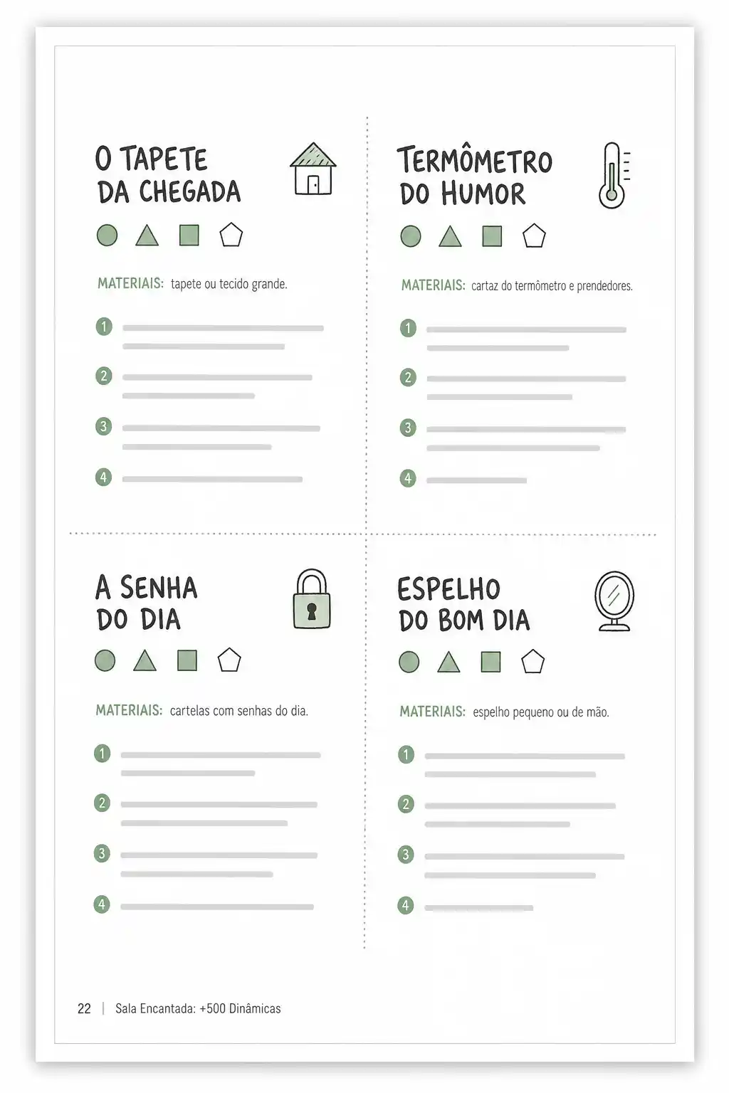Página com 4 fichas rápidas de dinâmica