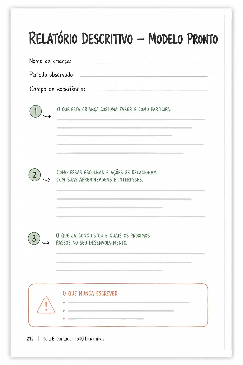 Ficha de observação e relatório descritivo prontos