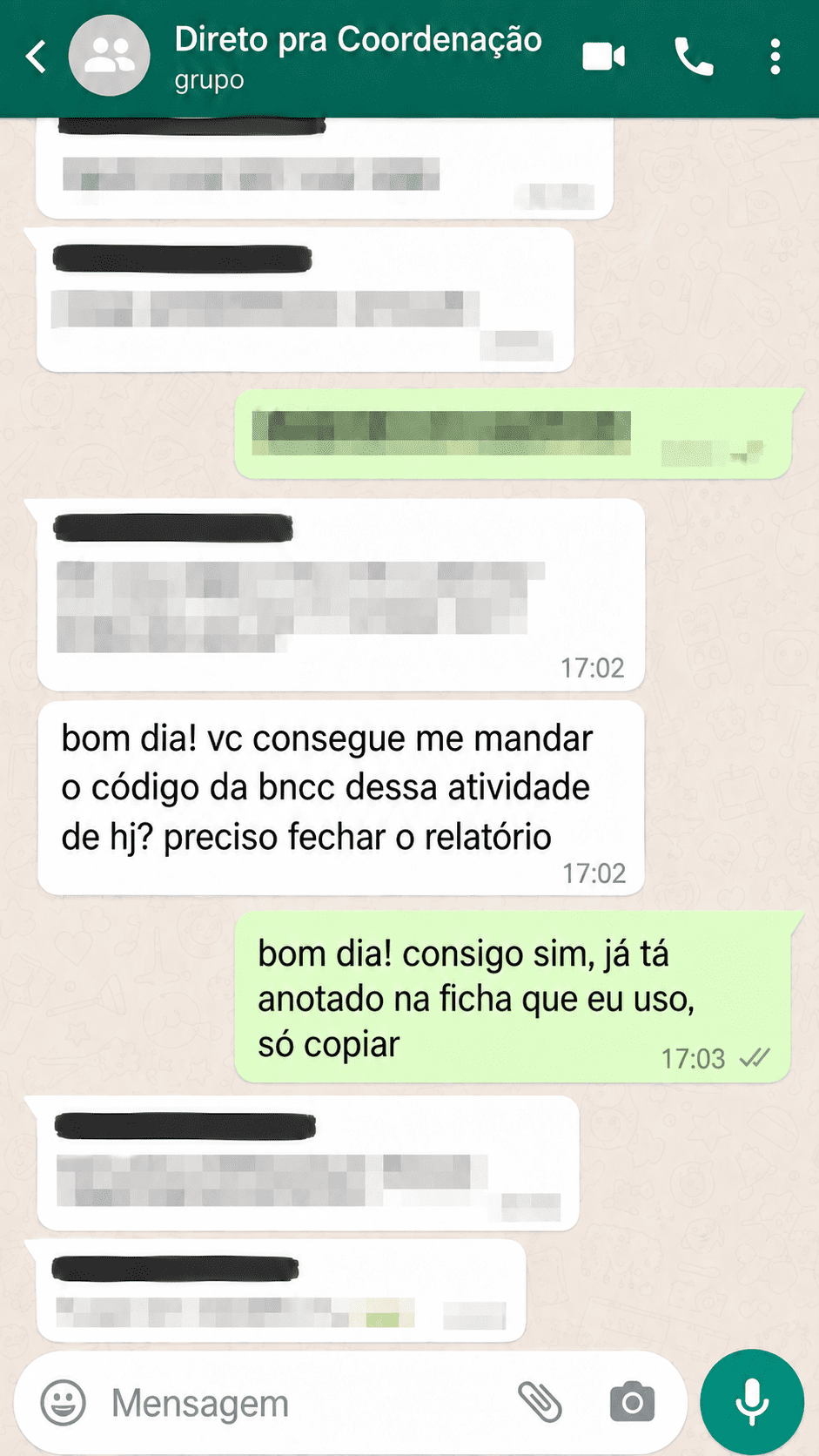 Depoimento de professora no WhatsApp
