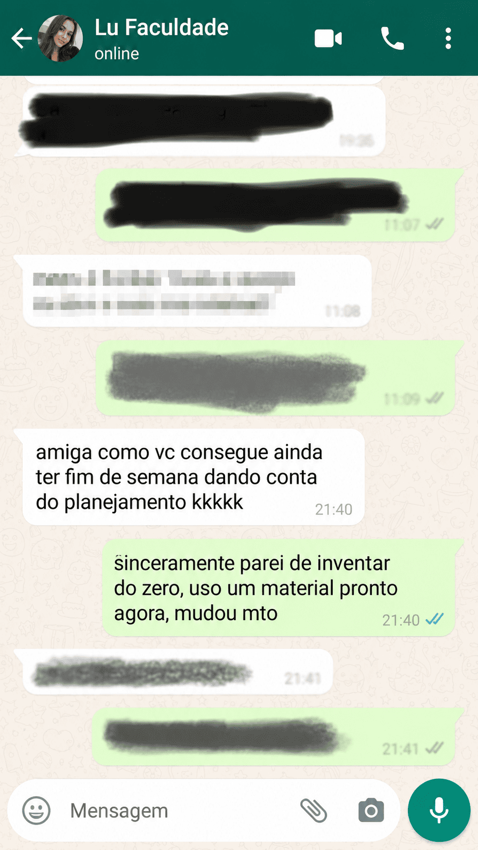Depoimento de professora no WhatsApp
